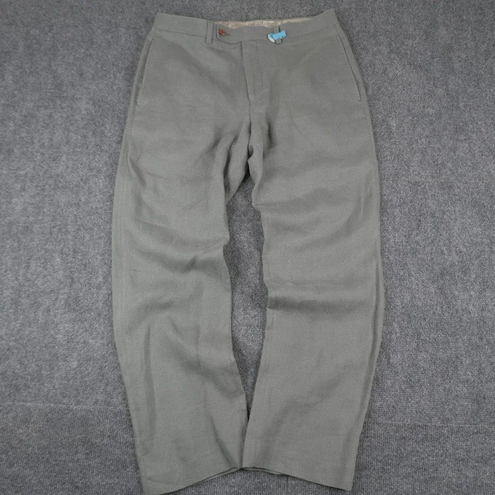 Lauren Ralph Lauren 100% Linen Pants Mens 32W x 30L Sage Green Dress Trousers